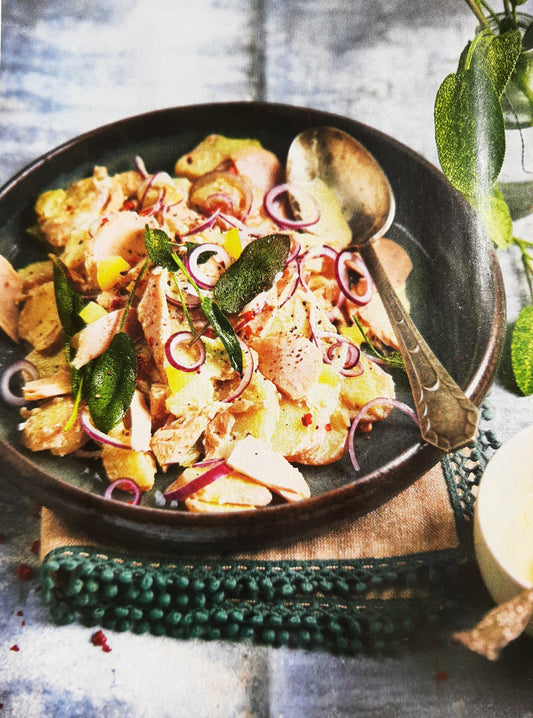 SALADE TIEDE DE POMMES DE TERRE A LA VENTRECHE DE THON